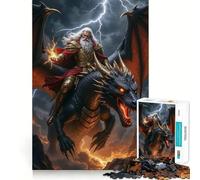 Puzzle de 1000 pièces représentant Un Magicien chevauchant Un Dragon dans la tempête Exercice Mental Amusant Pièces nettes et sans bavures Activité captivante pour des soirées tranquilles (38x26cm)
