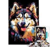 Puzzle de 1000 pièces représentant Un Malamute d'Alaska coloré idéal pour Un Anniversaire ou Noël Décoration Parfaite Jouet à Monter soi-même à partir de 14 Ans (38x26cm)