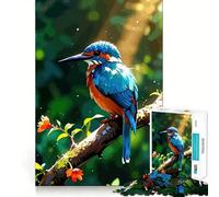 Puzzle de 1000 pièces représentant Un Martin-pêcheur Vibrant sur Une Branche,idéal pour Les Adolescents Jeu de mémoire Amusant,Surface Lisse sans bavures,Cadeau d'anniversaire,Casse-tête (38x52cm)