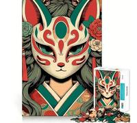 Puzzle de 1000 pièces représentant Un Masque de Kitsune,Une Fille d'anime Jeu cognitif Amusant,découpe de Haute précision,Cadeau Unique pour soulager Le Stress (38x26cm)