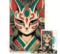 Puzzle de 1000 pièces représentant Un Masque de Kitsune,Une Fille d'anime Jeu de réflexion de Haute précision,idéal pour Passer Le Temps (50x75cm)