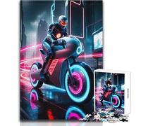 Puzzle de 1000 pièces représentant Un Motard futuriste sur Une Moto néon Jeu d'apprentissage pour développer sa motricité Fine pour des Moments de Joie Dimensions:38x26cm
