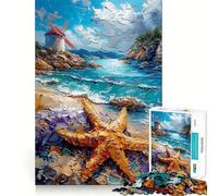 Puzzle de 1000 pièces représentant Un Moulin à Vent et Une étoile de mer,Jeu de réflexion,pièces précises et sans Couture,activité Amusante en Famille (50x75cm)