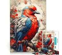 Puzzle de 1000 pièces représentant Un Oiseau Rouge et Bleu, idéal pour Les Adolescents Découpe Lisse et élégante Cadeau Parfait (38x26cm)