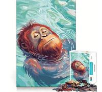 Puzzle de 1000 pièces représentant Un Orang-outan Flottant paisiblement dans l'eau, idéal pour Les Adolescents Jeu de logique Robuste, Silencieux et aux Bords Nets Cadeau élégant (50x75cm)