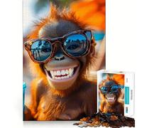 Puzzle de 1000 pièces représentant Un Orang-outan Souriant avec des Lunettes de Soleil, idéal pour Adultes et Adolescents, pour développer sa mémoire et se détendre Cadeau de Noël 38x26cm
