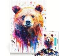 Puzzle de 1000 pièces représentant Un Ours à l'aquarelle,idéal pour Adultes Jeu Stimulant la réflexion,Structure à emboîtement précise,Facile à Apprendre,pour Le Plaisir de Toute la Famille (38x26cm)