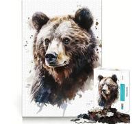 Puzzle de 1000 pièces représentant Un Ours à l'aquarelle,idéal pour Les Adolescents Jeu Stimulant l'esprit,Assemblage Solide et sécurisé,activité de Partage en Famille (50x75cm)