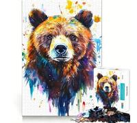 Puzzle de 1000 pièces représentant Un Ours à l'aquarelle Jeu de Construction Focus Assemblage Parfait sans écart Activité gratifiante pour Les Jours de Pluie (50x75cm)