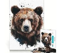 Puzzle de 1000 pièces représentant Un Ours à l'aquarelle Jeu de Construction Focus Assemblage sûr et précis Jouet d'intérieur pour Les fêtes (50x75cm)
