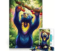Puzzle de 1000 pièces représentant Un Ours attrapant des Fruits, Style vitrail, pour Adolescents Jeu de réflexion Anti-anxiété Découpe de qualité supérieure Cadeau élégant 50x75cm