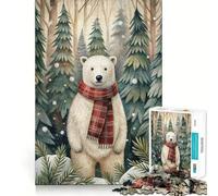 Puzzle de 1000 pièces représentant Un Ours en Hiver avec Une écharpe dans la forêt Jeu de logique et de réflexion,découpe Experte,Artisanat de précision,Exercice Mental Calme à Faire 50x75cm