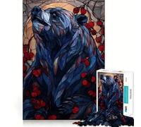 Puzzle de 1000 pièces représentant Un Ours en vitrail avec des Baies, idéal pour Les Adolescents Jeu de réflexion et de Partage Bordure précise pour Les vœux du Père Noël 50x75cm