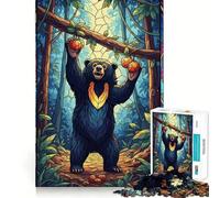 Puzzle de 1000 pièces représentant Un Ours en vitrail dans la forêt, idéal pour Adultes Jeu de logique mentale, Doux et Relaxant, découpe Ferme, liste de souhaits du Père Noël 38x26cm