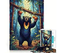 Puzzle de 1000 pièces représentant Un Ours en vitrail dans la forêt, pour Adultes, Smart Reason Toy Group Joy, Bords Lisses, œuvre d'art 38x52cm