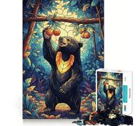Puzzle de 1000 pièces représentant Un Ours en vitrail tendant la Main vers des Fruits, idéal pour Les Adolescents Jeu de réflexion Anti-anxiété, découpe de qualité supérieure, Cadeau élégant 50x75cm