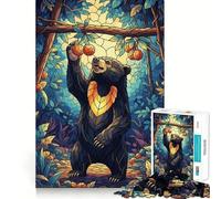 Puzzle de 1000 pièces représentant Un Ours en vitrail tendant la Main vers Un Fruit, idéal pour Adultes Jeu Intelligent et Relaxant, à Assembler avec Soin Cadeau touchant 38x26cm