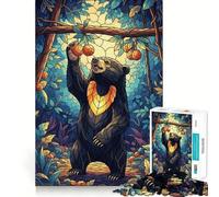 Puzzle de 1000 pièces représentant Un Ours en vitrail tendant la Main vers Un Fruit, idéal pour Adultes, défi cérébral, Jeu de Groupe, découpe Nette, Joli Cadeau 38x52cm