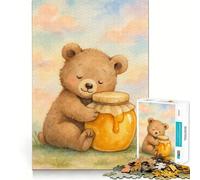 Puzzle de 1000 pièces représentant Un Ours enlacé dans Un Pot de Miel à l'aquarelle,idéal pour Les Adolescents Activité ludique et stimulante de Haute précision,à découper avec précision,pour