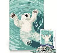 Puzzle de 1000 pièces représentant Un Ours Polaire nageant dans l'eau, idéal pour Les Adolescents Jeu de logique mentale, d'évasion et de Calme Objet de Collection aux Bords Fins (50x75cm)