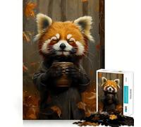 Puzzle de 1000 pièces représentant Un Panda Roux Buvant du café, idéal pour Les Adolescents Jeu de logique et de détente, découpe précise, Cadeau Artistique (50x75cm)