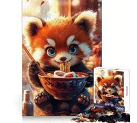 Puzzle de 1000 pièces représentant Un Panda Roux Mangeant des Ramen, idéal pour Adultes Jeu de logique, Anti-Stress, découpe de précision, Cadeau Parfait pour Les fêtes (38x26cm)