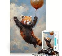 Puzzle de 1000 pièces représentant Un Panda Roux Volant en Ballon, idéal pour Adultes Jeu de réflexion Anti-anxiété, pièce de Collection aux découpes soignées (38x52cm)