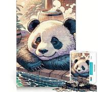 Puzzle de 1000 pièces représentant Un Panda se Relaxant dans Une Source Thermale, idéal pour Les Adolescents Jeu de réflexion et de détente mentale Cadeau Unique à Assembler (38x26cm)