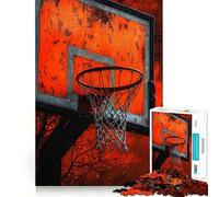 Puzzle de 1000 pièces représentant Un Panier de Basket Vieilli sur Fond de Ciel Rouge Jeu d'adresse et Assemblage Stable,Aucune pièce ne Bouge Un Passe-Temps agréable pour Les Longs Week-Ends