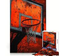 Puzzle de 1000 pièces représentant un panier de basket vieilli sur fond de ciel rouge pour les adolescents Développe la mémoire offre une pause relaxante et des bords nets Un cadeau de Noël chaleureux