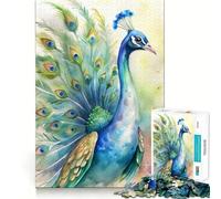 Puzzle de 1000 pièces représentant Un Paon à l'aquarelle,idéal pour Les Adolescents Jeu Stimulant l'esprit,Assemblage sécurisé et Solide,activité de Partage en Famille (38x26cm)
