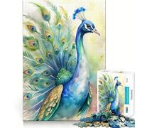 Puzzle de 1000 pièces représentant Un Paon à l'aquarelle,Jeu de Concentration mentale sans Espace,Design ajusté,défi cérébral interactif pour la Maison (50x75cm)