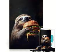 Puzzle de 1000 pièces représentant Un Paresseux Mangeant Un Hamburger, idéal pour Les Adolescents Stimule la mémoire, apaise et Offre des Bords Nets pour Les vœux du Père Noël 38x52cm
