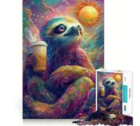 Puzzle de 1000 pièces représentant Un Paresseux prenant Un café dans Un Paysage psychédélique, idéal pour Les Adolescents Activité stimulante à Domicile, Bords Nets, Cadeau Festif 38x52cm
