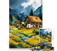 Puzzle de 1000 pièces représentant Un Paysage à l'aquarelle avec Maisons et Pluie, idéal pour Adultes Exercice Intelligent, Divertissement léger, Bords précis, Cadeau Parfait pour Les fêtes (50x75cm)
