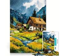 Puzzle de 1000 pièces représentant Un Paysage à l'aquarelle avec Maisons et Pluie Jeu créatif,pièces Robustes et découpées avec précision Idéal pour Les Voyages Cadeau Parfait pour Les Petits tracas