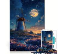 Puzzle de 1000 pièces représentant Un Paysage animé avec Un Moulin à Vent,idéal pour Les Adolescents Jeu de mémoire Amusant et Facile à transporterComposants Robustes et découpés avec précision