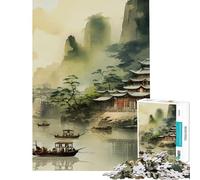 Puzzle de 1000 pièces représentant Un Paysage Chinois Vintage idéal pour Les Adolescents et Les Adultes Jeu de détente et Cadeau Original pour Femmes Parfait pour Un Anniversaire ou Noël (50x75cm)