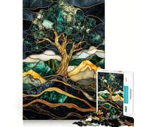 Puzzle de 1000 pièces représentant Un Paysage d'arbres en vitrail pour Adultes Jeu de logique Pure Découpe Nette pour Les vœux du Père Noël 38x26cm