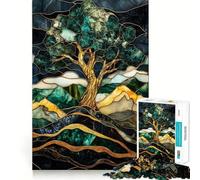 Puzzle de 1000 pièces représentant Un Paysage d'arbres en vitrail pour Adultes Stimule la mémoire, détend l'esprit, Bords précis, liste de souhaits du Père Noël 50x75cm