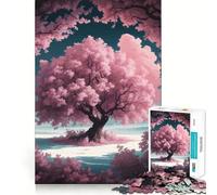 Puzzle de 1000 pièces représentant Un Paysage d'arbres Sakura Roses, idéal pour Les Adolescents Jeu de logique et de Train, léger et Relaxant, avec découpe Lisse Décoration Murale (50x75cm)