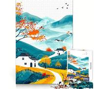 Puzzle de 1000 pièces représentant Un Paysage d'automne avec des Maisons asiatiques Traditionnelles,idéal pour Les Adolescents Stimulation cérébrale,détente et Confort Découpe de qualité supérieure