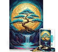 Puzzle de 1000 pièces représentant Un Paysage de bonsaï en vitrail pour Adultes, idéal pour améliorer la mémoire, Les Loisirs et Les fêtes 38x52cm