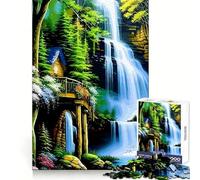 Puzzle de 1000 pièces représentant Un Paysage de cabane et de Cascade idéal pour Adultes stimulez Votre Esprit apaisez-Vous et offrez-Vous Un Moment de détente Bords réguliers Un Cadeau attentionné