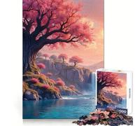 Puzzle de 1000 pièces représentant Un Paysage de Cascade et d'arbres en Fleurs Roses idéal pour Les Adultes Un Jeu de réflexion Stimulant et Un Cadeau Charmant pour Toute la Famille Découpe