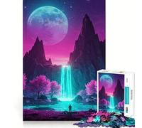 Puzzle de 1000 pièces représentant Un Paysage de Cascade néon avec des Arbres Roses idéal pour Les Adolescents Jeu de logique Divertissement Occasionnel découpe de précision Cadeau Original (38x52cm)