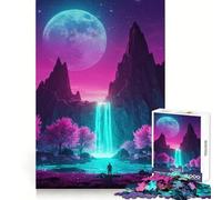 Puzzle de 1000 pièces représentant Un Paysage de Cascade néon avec des Arbres Roses idéal pour Les Adolescents Jeu de logique Divertissement Occasionnel découpe de précision Cadeau Original (38x52cm)