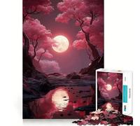 Puzzle de 1000 pièces représentant un paysage de cerisiers en fleurs au clair de lune idéal pour les adolescents et leurs activités cérébrales Un cadeau saisonnier parfait pour se détendre et s'amuser