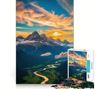 Puzzle de 1000 pièces représentant Un Paysage de Coucher de Soleil en Montagne, idéal pour Adultes Jeu intellectuel apaisant et décoratif Mural de qualité (38x52cm)