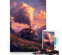 Puzzle de 1000 pièces représentant Un Paysage de Coucher de Soleil en Train à Vapeur idéal pour Les Adolescents Jeu de logique Fine Passe-Temps Calme Bords Nets pièce de Collection Artistique 38x52cm